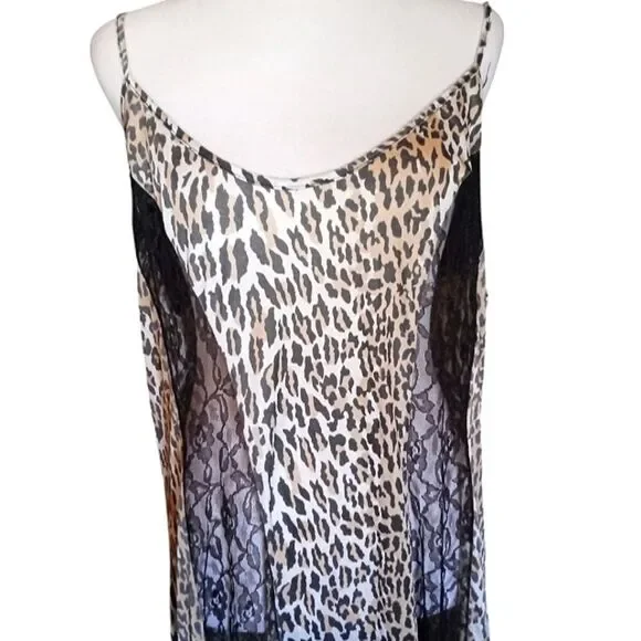 Vintage Marcie Stuart Union Made Leopard Print Lace Panel Slip Dress Size 3X - Picture 2 of 7